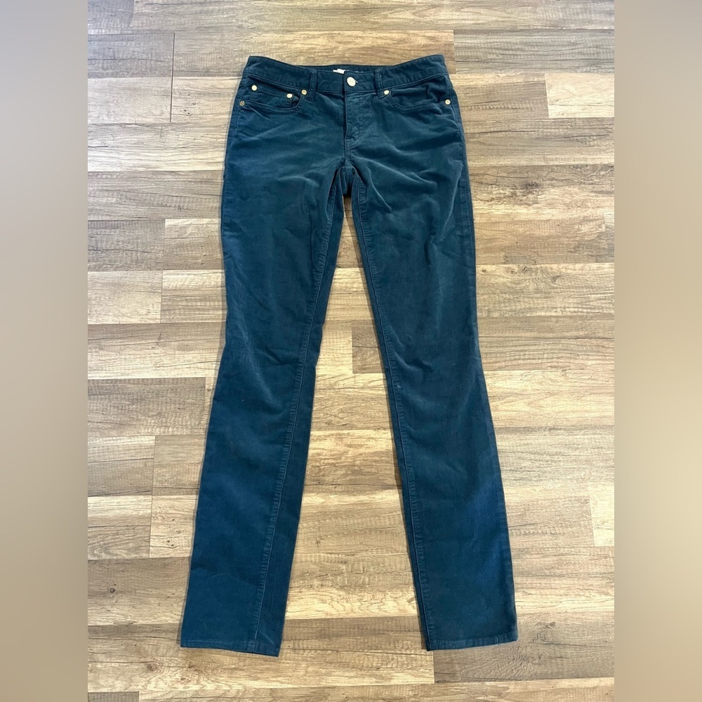 Tory Burch Woman’s Super Skinny Teal Corduroy Cotton Blend Low Rise Jeans 27 - Picture 2 of 16